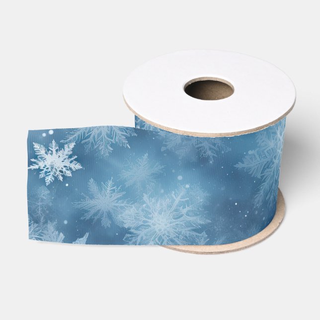 Winter Blue White Snowflakes Weihnachten Ripsband (Spule)