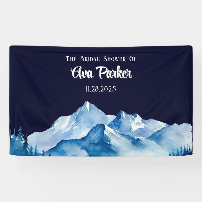 Winter Blue White Snowy Mountains Brautparty Banner (Horizontal)