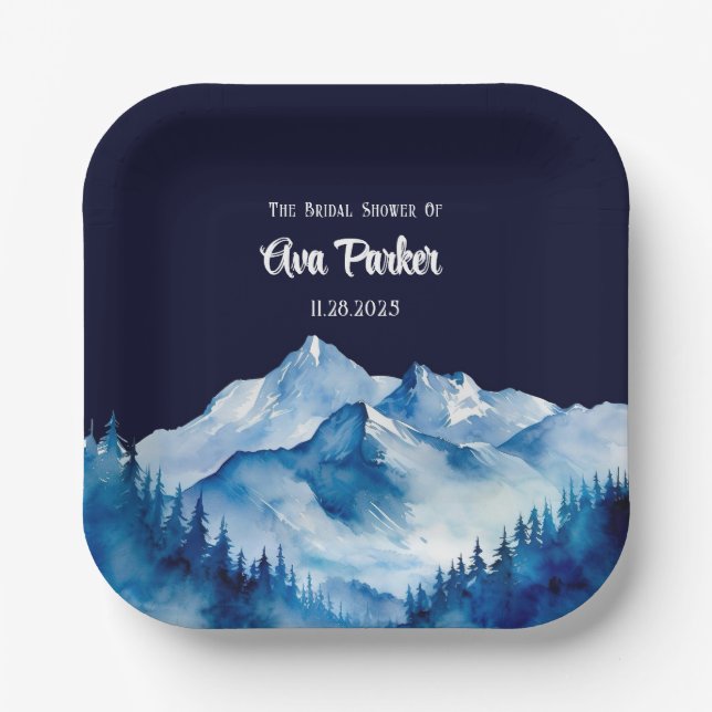 Winter Blue White Snowy Mountains Brautparty Pappteller (Vorderseite)