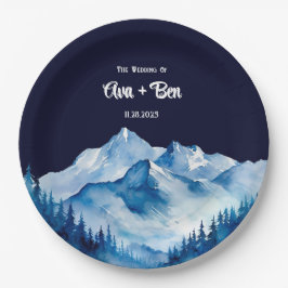 Winter Blue White Snowy Mountains Hochzeit Pappteller