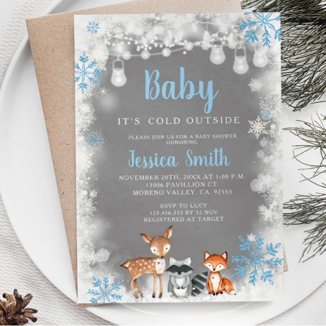 Winter Blue Woodland Boy Baby Dusche Einladung (Von Creator hochgeladen)