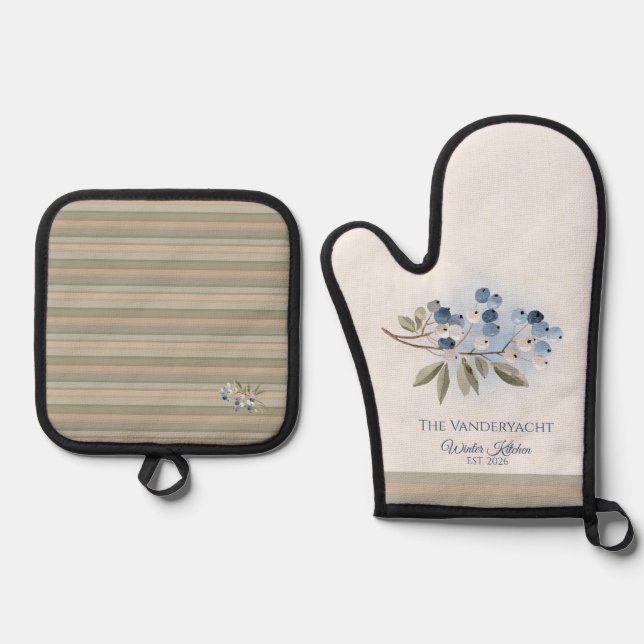 Winter Blueberry Botanical  Ofenhandschuh & Topflappen-Set (Vorderseite)