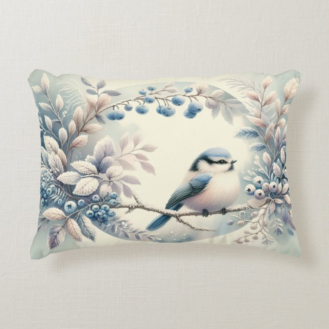 Winter Bluebird Berry Wreath Dekokissen (Vorderseite)