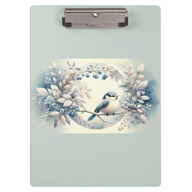 Winter Bluebird Berry Wreath Klemmbrett (Vorderseite)
