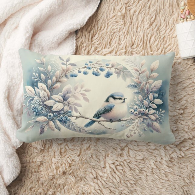 Winter Bluebird Berry Wreath Lendenkissen (Decke)