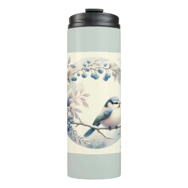 Winter Bluebird Berry Wreath Thermosbecher (Vorderseite)