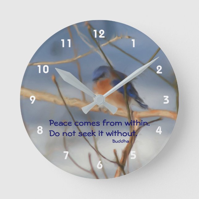 Winter Bluebird Buddha Peace Inspiration  Runde Wanduhr (Vorderseite)