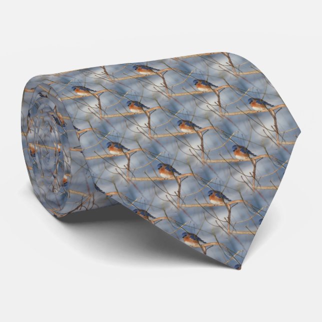 Winter Bluebird Nattern Pattern Krawatte (Gerollt)