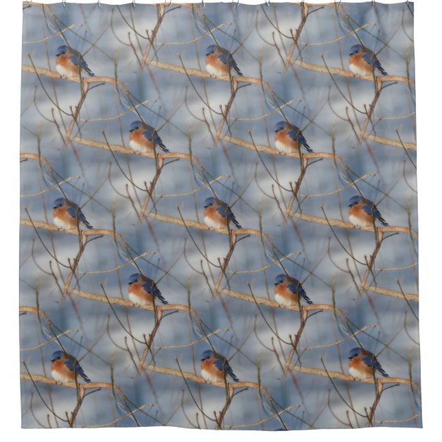 Winter Bluebird Naturel Art Muster Duschvorhang (Vorderseite)