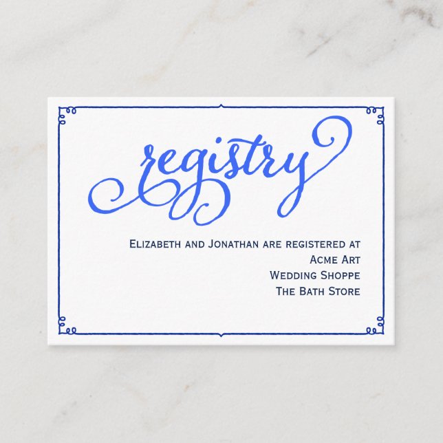 Winter Blues Calligraphy Wedding Registry Card Begleitkarte (Vorderseite)