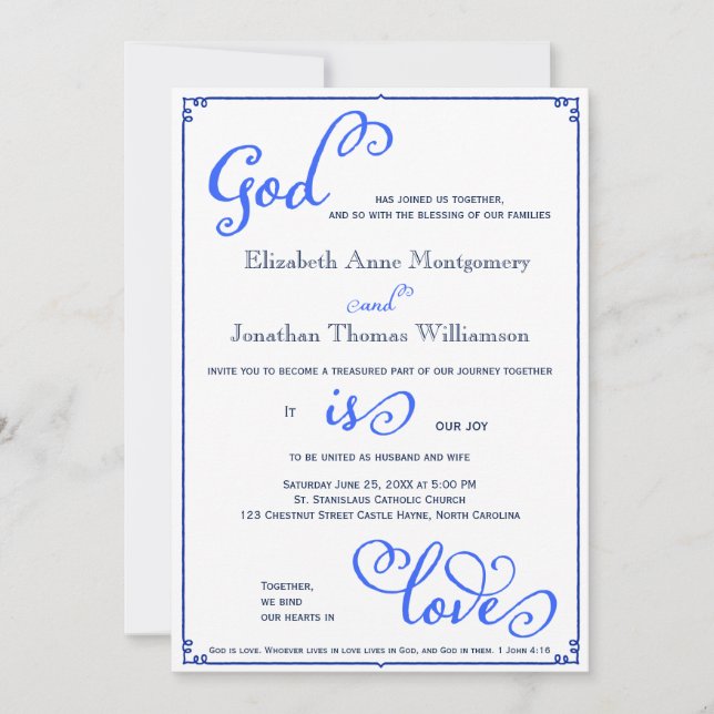 Winter Blues Gott ist Liebe Hochzeitseinladung Einladung (Vorderseite)