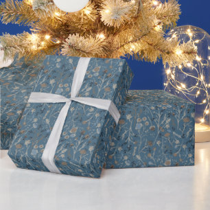 Winter Blume Blau Geschenkpapier