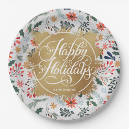 Winter Blume Gold Imitate Foil Happy Holidays Pappteller