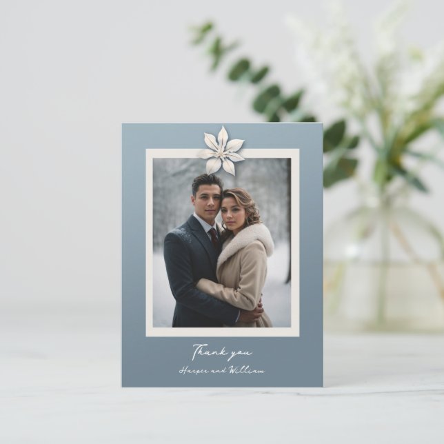 Winter Blume Hochzeit Foto Vielen Dank Postkarte (Stehend Vorderseite)