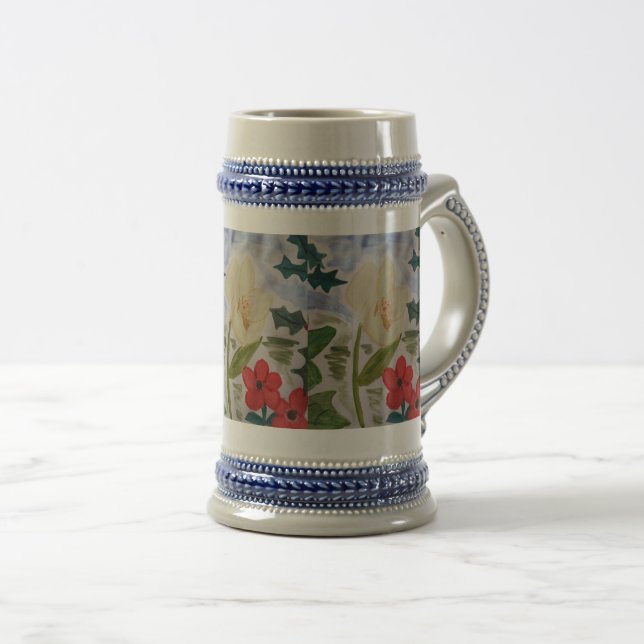 Winter Blume & Holly Bierglas (VorderseiteRechts)
