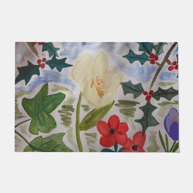 Winter Blume & Holly Door Mat Fußmatte (Vorderseite)