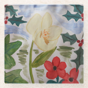 Winter Blume & Holly Glasuntersetzer