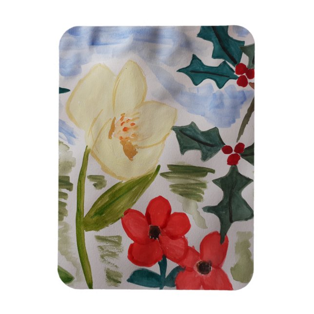 Winter Blume & Holly Magnet (Vertikal)