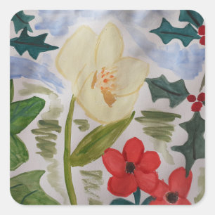 Winter Blume & Holly Quadratischer Aufkleber