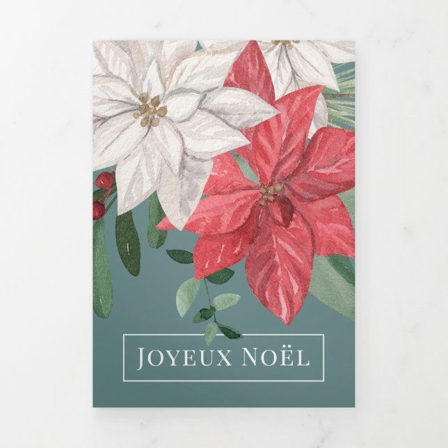 Winter Blume Joyeux Noël Elegante Weihnachten Dreifach Gefaltete Urlaubskarte (Cover)
