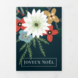 Winter Blume Joyeux Noël Elegante Weihnachten Dreifach Gefaltete Urlaubskarte