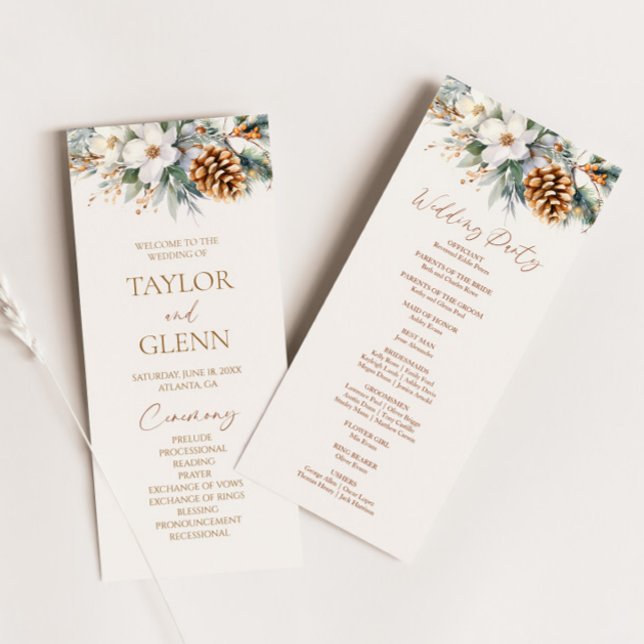 Winter Blume Pine Tree Cone Hochzeit Programm (Von Creator hochgeladen)