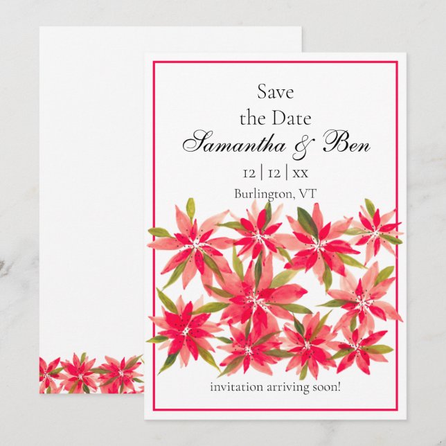 Winter Blume Poinsettia Hochzeit retten das Datum Save The Date (Vorne/Hinten)