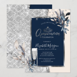 Winter Blume, Prosecco Marine Blue Quinceanera Einladung