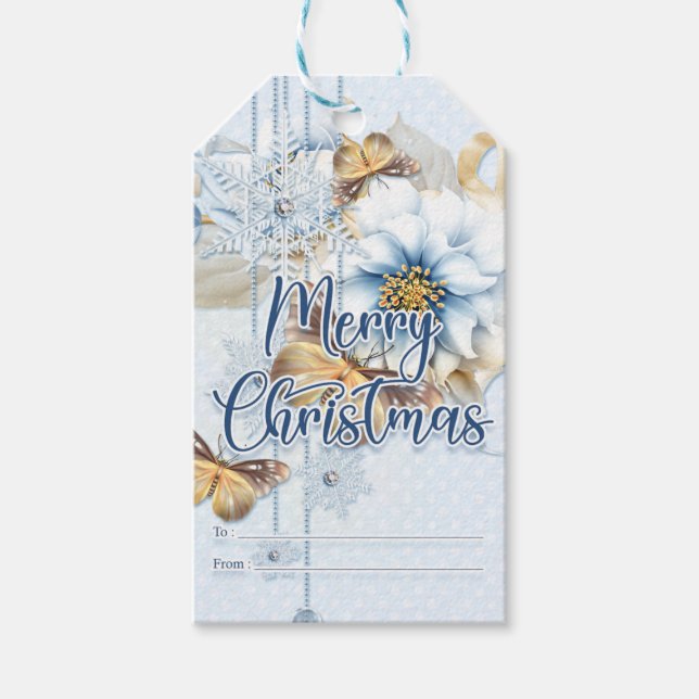 Winter Blume und Schmetterlinge frohe Weihnachten Geschenkanhänger (Vorderseite)