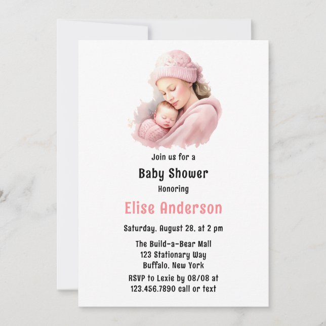Winter Blush Pink Mother & Child Girl Babydusche Einladung (Vorderseite)