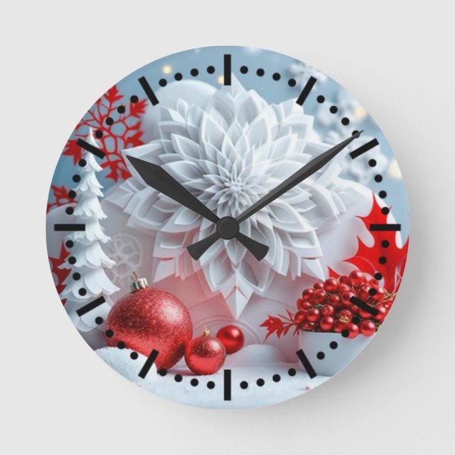 Winter-Blüten-Komposition Runde Wanduhr (Vorderseite)