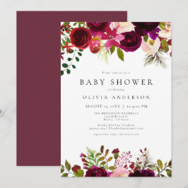 Winter Bohemisch Burgundy Bloral Baby Dusche Einladung