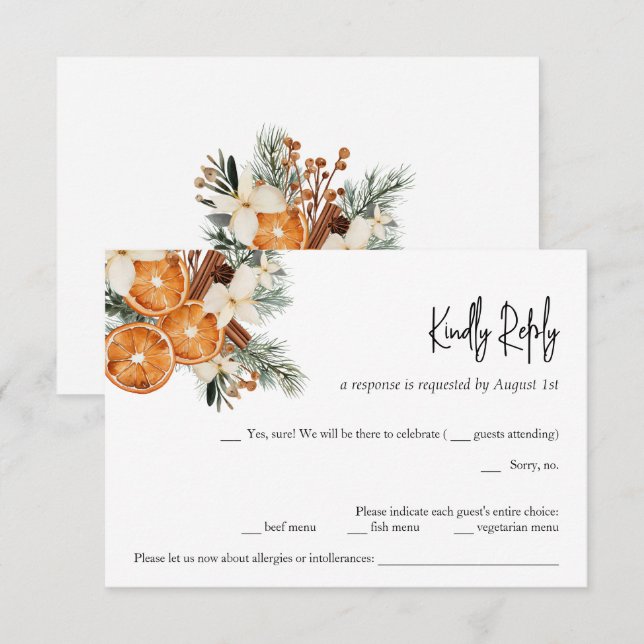 Winter Boho blumenWedding RSVP Card Einladung (Vorne/Hinten)