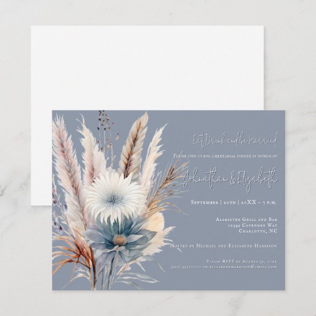 Winter Boho Floral | Blue Probe Einladung (Vorne/Hinten)