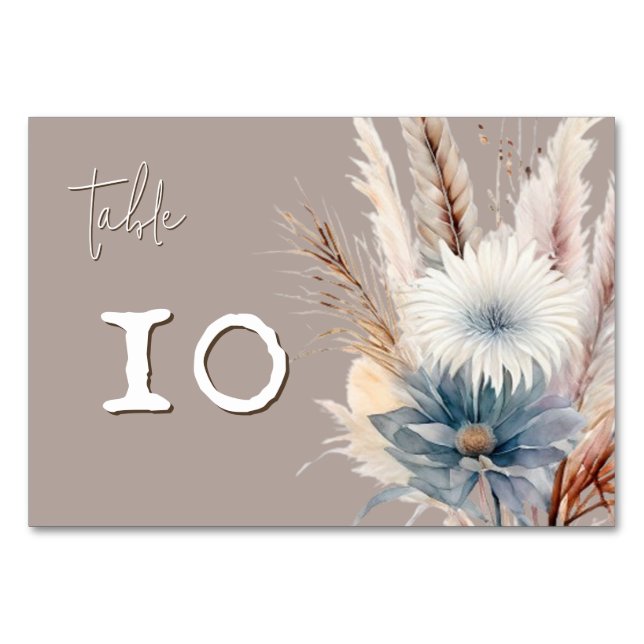 Winter Boho Floral Wedding | Beige Tischnummer (Vorderseite)