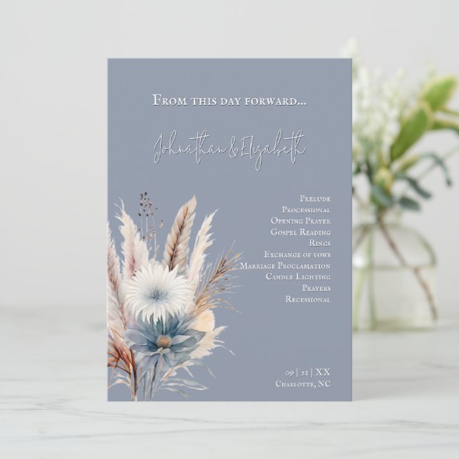 Winter Boho Floral Wedding | Blau Programm (Stehend Vorderseite)