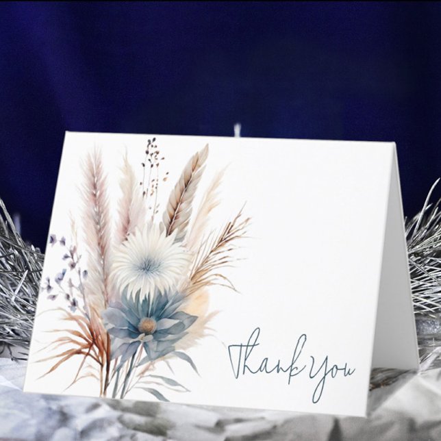 Winter Boho Floral Wedding | Weiß Dankeskarte (White Winter Boho Floral Wedding Thank You Card)
