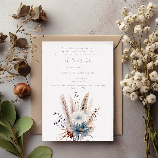 Winter Boho Floral Wedding | Weiß Folieneinladung (White Winter Boho Floral Wedding Foil Invitation)