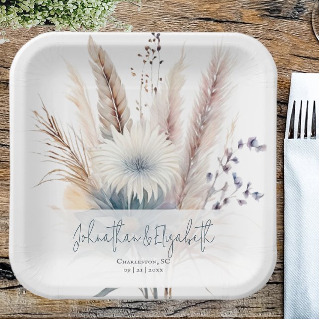 Winter Boho Floral Wedding | Weiß Pappteller (White Winter Boho Floral Wedding Paper Plates)