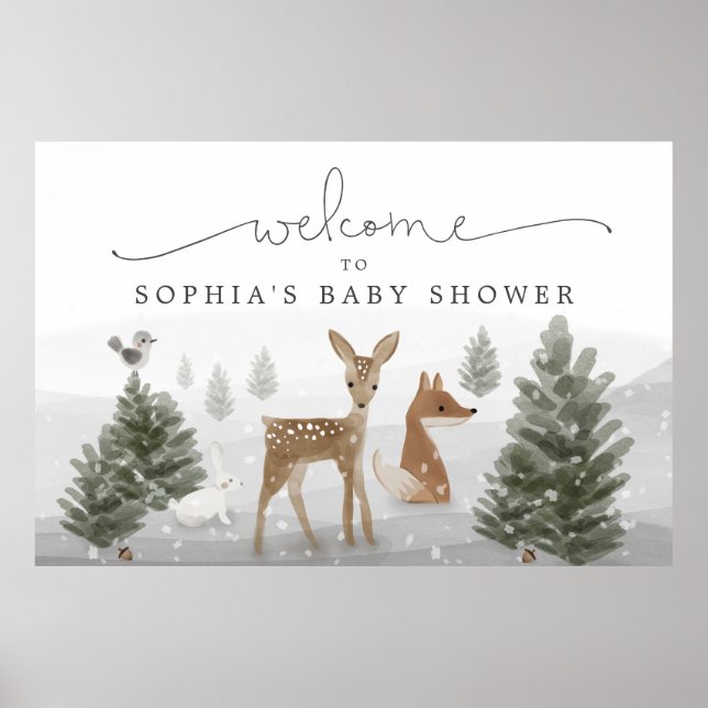 Winter-Boho-Wald-Babyshower-Poster-Schild Poster (Vorne)