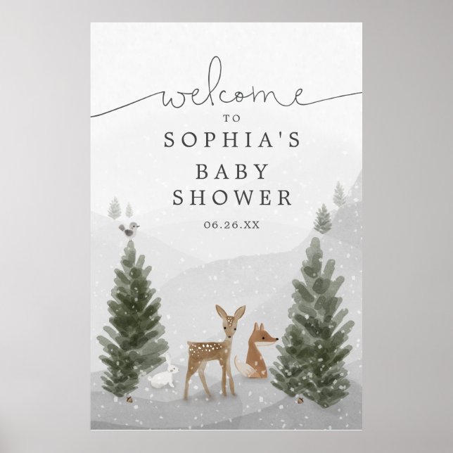 Winter-Boho-Wald-Babyshower-Schaumstoff-Board-Schi Poster (Vorne)