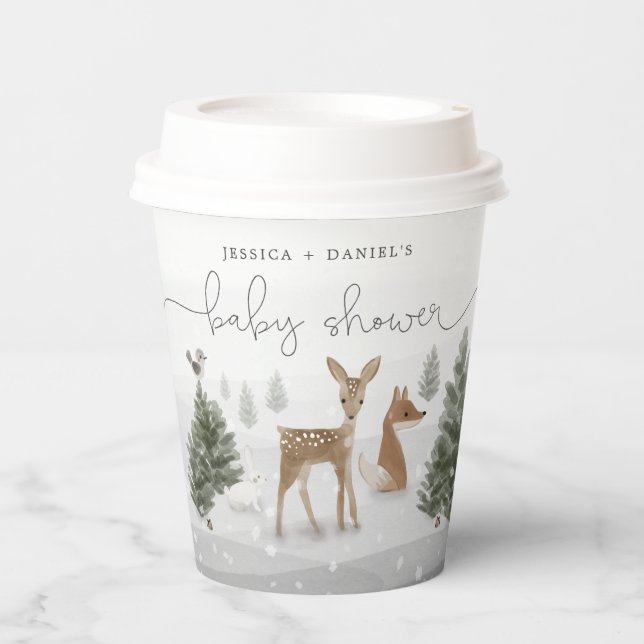 Winter Boho Woodland Baby Shower Pappbecher (Vorderseite)