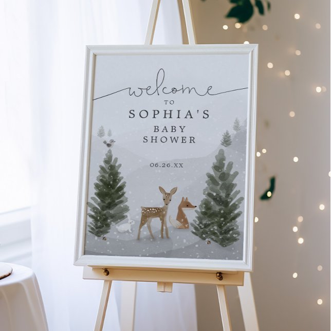 Winter Boho Woodland Babydusche Plakatschild Fotodruck (Von Creator hochgeladen)