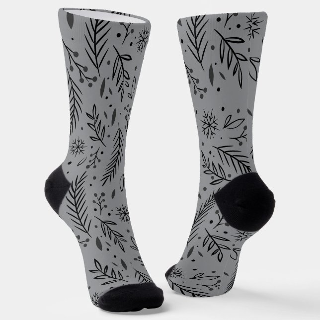 Winter Botanical Crew Socks – Grau Socken (Gewinkelt)