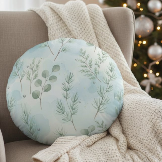 Winter Botanical Elegance Rundes Kissen (Winter foliage holiday pillow
)