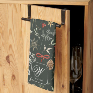 Winter Botanical Festivals Monogram Geschirrtuch