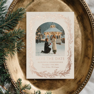 Winter Botanical Rahmen Foto Save the Date Folien Feiertagskarte