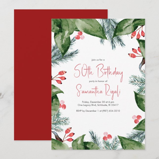 Winter Botanicals 50. Geburtstag Einladungen (Vorne/Hinten)