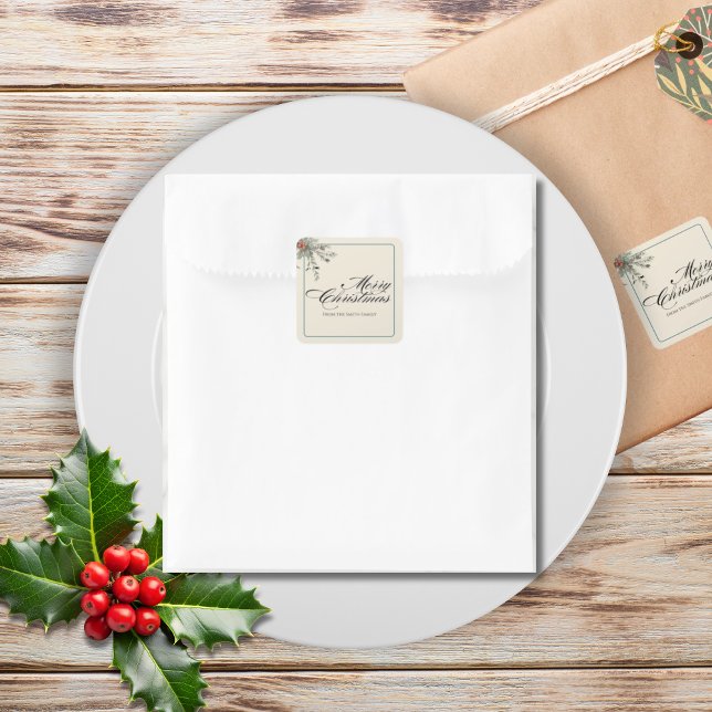 Winter Botanicals Christmas Party Foliage Quadratischer Aufkleber (Von Creator hochgeladen)