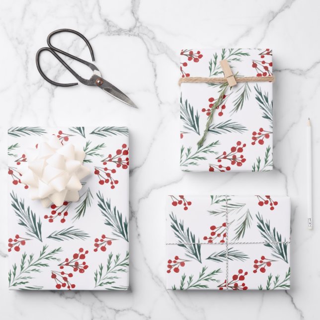 Winter Botanicals Eleganter Urlaub Geschenkpapier Set (Vorderseite)